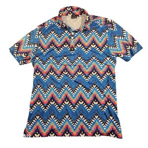 Bad Birdie Polo Shirt Mens Medium Blue Chevron Golf Performance Made USA